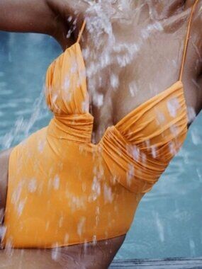 ZARA BRIGHT YELLOW/ORANGE RUCHED SWIMSUIT